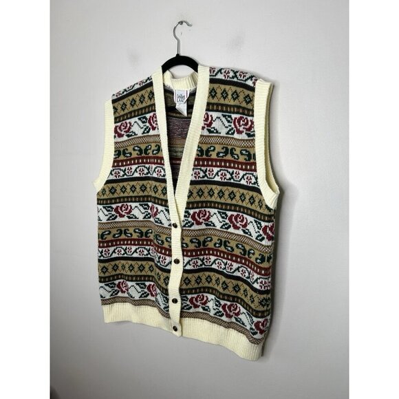 Cricket Lane Vintage 80s Sweater Vest Button Up Rose Buttons Women's Size 20W - Picture 2 of 11